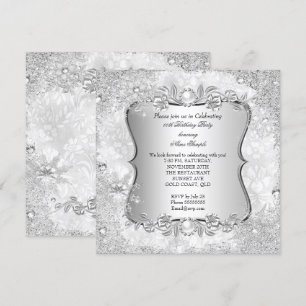 Winter Wonderland Silber-Schneeflocke Geburtstag Einladung