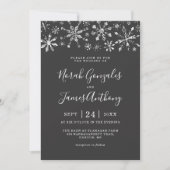 Winter Wonderland Silver Black Snowflake Wedding Einladung (Vorderseite)