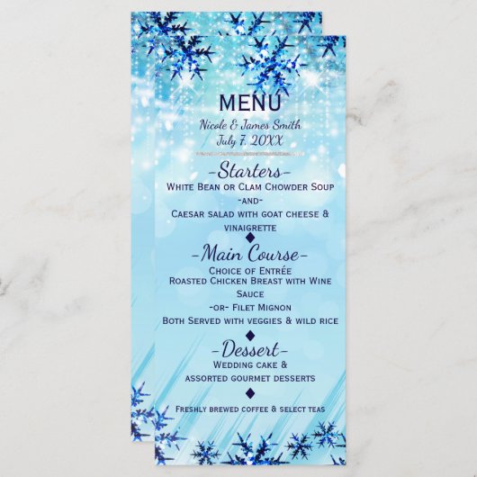 Winter Wonderland Silver & Blue Menu Card Menükarte (Vorne/Hinten)