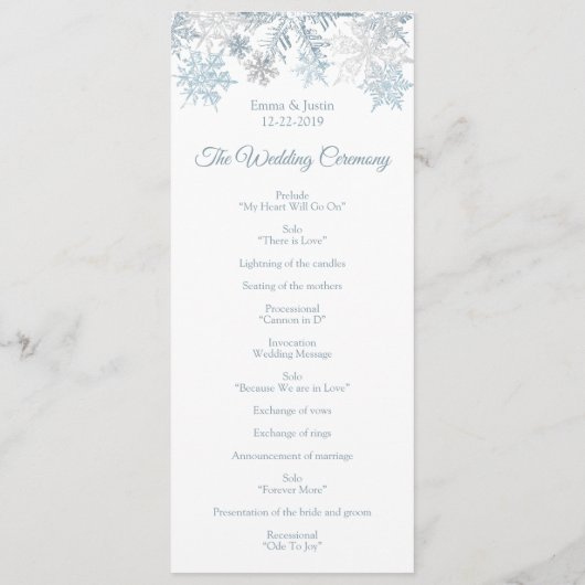 Winter Wonderland Silver Blue Snowflakes Hochzeit Programm (Rückseite)