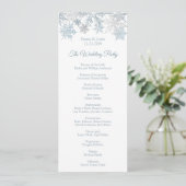 Winter Wonderland Silver Blue Snowflakes Hochzeit Programm (Stehend Vorderseite)