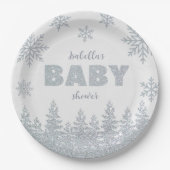 Winter Wonderland Silver Glitzer Babydusche Pappteller (Vorderseite)