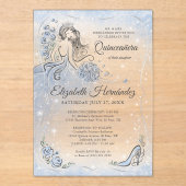 Winter Wonderland Silver Light Blue Quinceanera Acryleinladungen (Vorderseite)