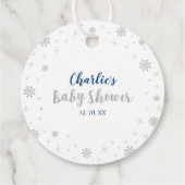 Winter Wonderland Silver & Navy Boy Baby Dusche Geschenkanhänger (Rückseite)
