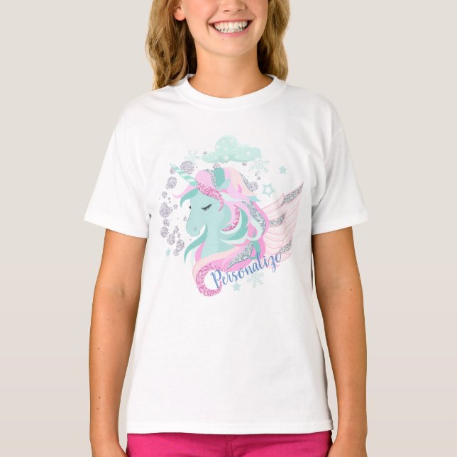 Winter Wonderland Silver Sparkle Unicorn Persoa T-Shirt (Vorderseite)