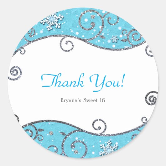 Winter Wonderland Silver Wirbel Bright Blue Runder Aufkleber (Vorderseite)