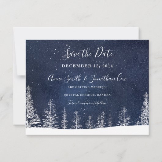 Winter Wonderland Snow Stars Hochzeit retten das D Save The Date (Vorderseite)