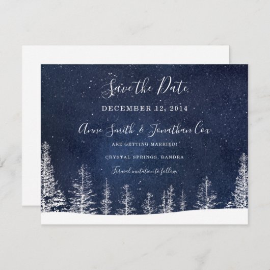 Winter Wonderland Snow Stars Hochzeit retten das D Save The Date (Vorne/Hinten)