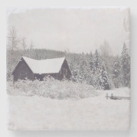 Winter Wonderland Snow und Cabin Scene Untersetzer