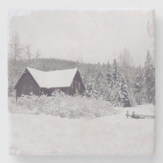 Winter Wonderland Snow und Cabin Scene Untersetzer