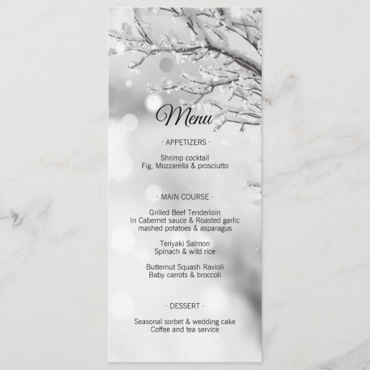Winter Wonderland Snow Wedding MENU Menükarte (Vorderseite)