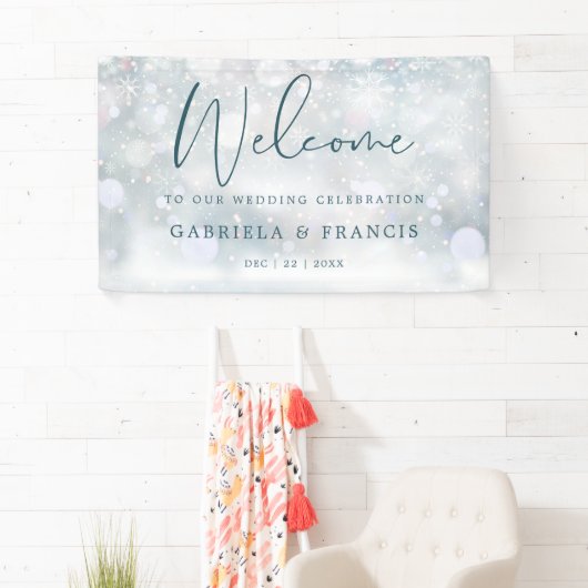 Winter Wonderland Snow Wedding Willkommen Banner (Insitu)