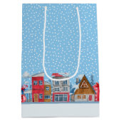 Winter Wonderland Snowfall Cabin Geschenktasche Mittlere Geschenktüte (Rückseite)