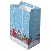 Winter Wonderland Snowfall Cabin Geschenktasche Mittlere Geschenktüte (Rückseite Schrägansicht)