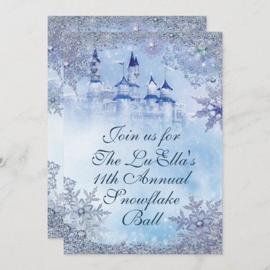 Winter Wonderland Snowflake Ball Einladungen (Vorne/Hinten)
