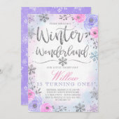 Winter Wonderland Snowflake Birthday Invitation Einladung (Vorne/Hinten)