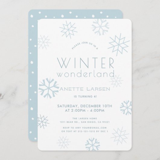 Winter Wonderland Snowflake Blue Geburtstag Einladung (Vorne/Hinten)
