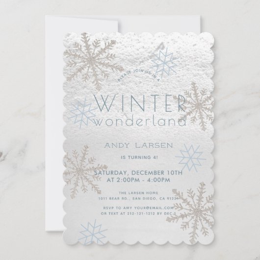 Winter Wonderland Snowflake Blue Geburtstag Einladung (Vorderseite)
