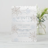 Winter Wonderland Snowflake Blue Geburtstag Einladung (Stehend Vorderseite)