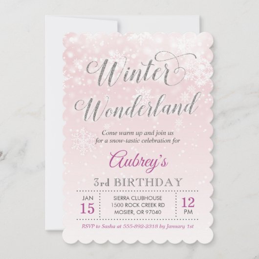 Winter Wonderland Snowflake Girl Geburtstagsparty Einladung (Vorderseite)