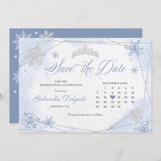 Winter Wonderland Snowflake Save the Date Einladung (Vorne/Hinten)