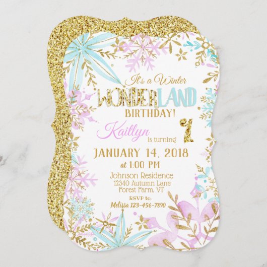 Winter Wonderland Snowflake Sparkone Geburtstag Einladung (Vorne/Hinten)