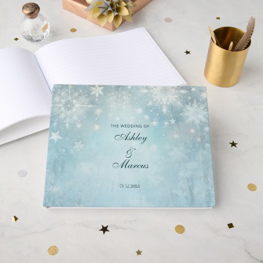 Winter Wonderland Snowflake Wedding Gästebuch (Vorderseite Offen)