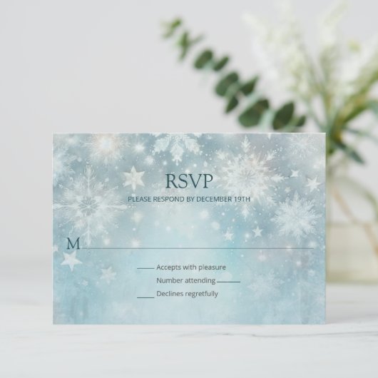Winter Wonderland Snowflake Wedding RSVP (Stehend Vorderseite)