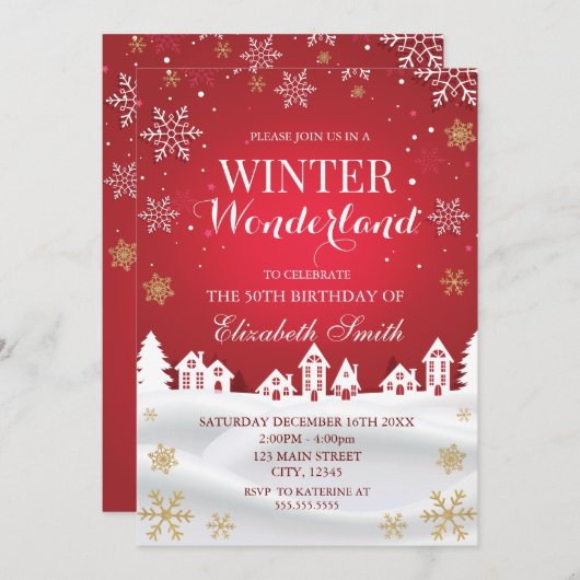 Winter Wonderland snowflakes birthday Einladung (Vorne/Hinten)