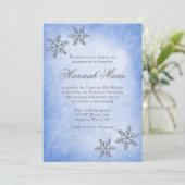 Winter Wonderland Snowflakes Blue Bat Mitzvah Einladung (Stehend Vorderseite)