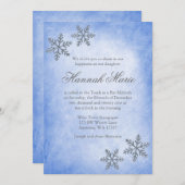 Winter Wonderland Snowflakes Blue Bat Mitzvah Einladung (Vorne/Hinten)