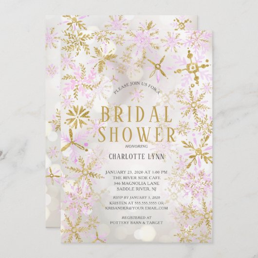 Winter Wonderland Snowflakes Brautparty Einladung (Vorne/Hinten)