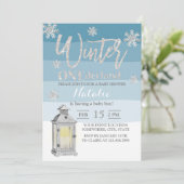 Winter Wonderland Snowflakes & Lantern Baby Dusche Einladung (Stehend Vorderseite)