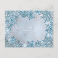 Winter Wonderland Snowflakes Save the Date blau
