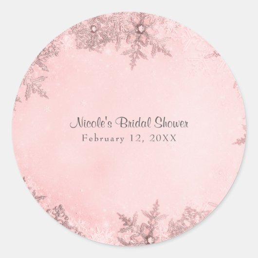 Winter Wonderland Snowflakes Soft Pink Elegante Runder Aufkleber (Vorderseite)