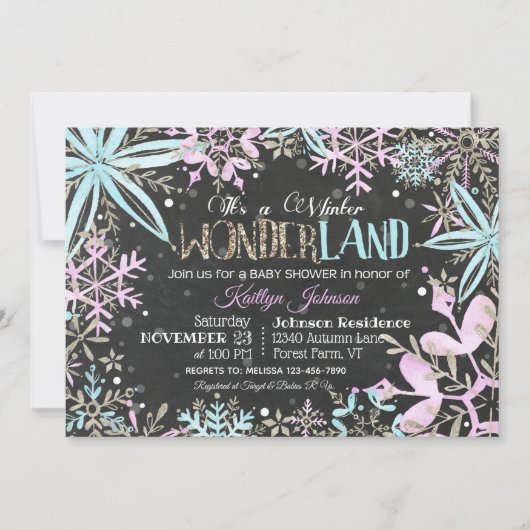 Winter Wonderland Snowflakes Sparkle Baby Dusche Einladung (Vorderseite)