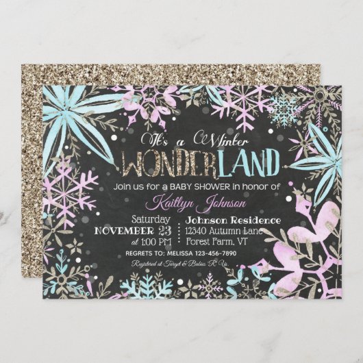 Winter Wonderland Snowflakes Sparkle Baby Dusche Einladung (Vorne/Hinten)