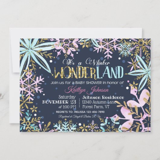 Winter Wonderland Snowflakes Sparkle Baby Dusche Einladung (Vorderseite)