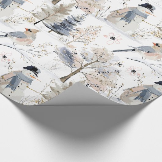 Winter Wonderland Snowman and Bird Pattern Geschenkpapier (Ecke)