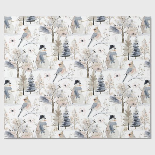 Winter Wonderland Snowman and Bird Pattern Geschenkpapier (Flach)