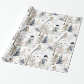 Winter Wonderland Snowman and Bird Pattern Geschenkpapier (Ungerollt)