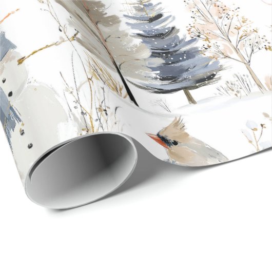 Winter Wonderland Snowman and Bird Pattern Geschenkpapier (Rolleneckpunkt)
