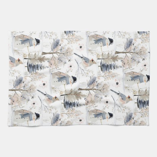 Winter Wonderland Snowman and Bird Pattern Geschirrtuch (Horizontal)