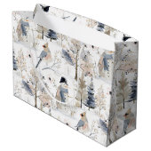 Winter Wonderland Snowman and Bird Pattern Große Geschenktüte (Rückseite Schrägansicht)