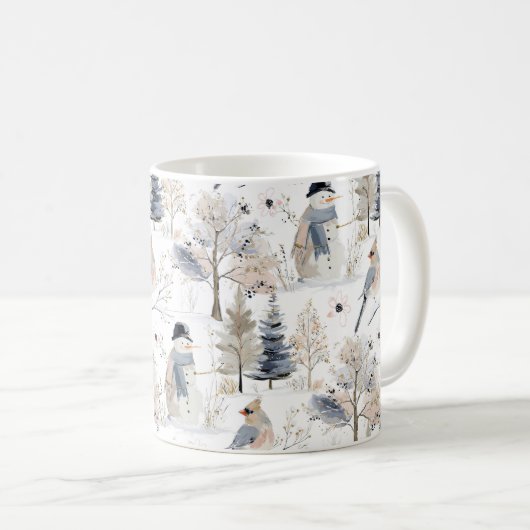 Winter Wonderland Snowman and Bird Pattern Kaffeetasse (VorderseiteRechts)