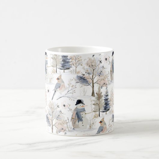 Winter Wonderland Snowman and Bird Pattern Kaffeetasse (Mittel)