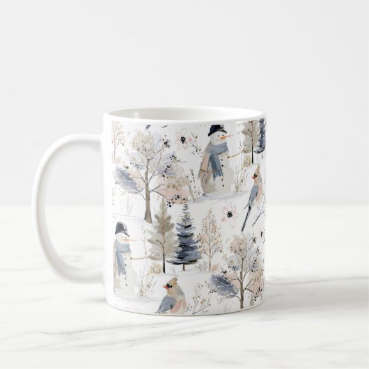 Winter Wonderland Snowman and Bird Pattern Kaffeetasse (Links)