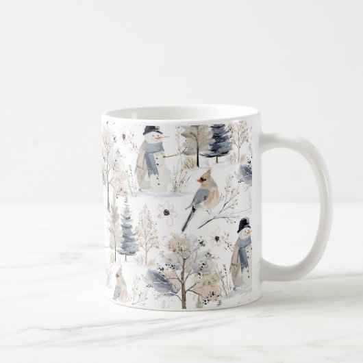 Winter Wonderland Snowman and Bird Pattern Kaffeetasse (Rechts)