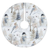Winter Wonderland Snowman and Bird Pattern Polyester Weihnachtsbaumdecke (Vorderseite)