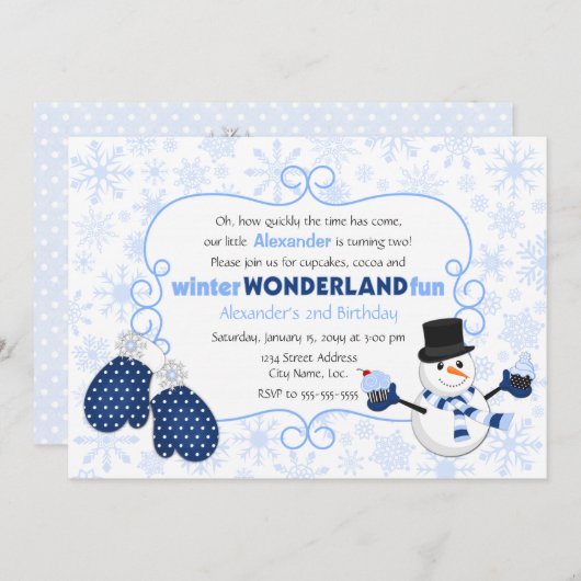 Winter Wonderland Snowman Geburtstag Einladung (Vorne/Hinten)